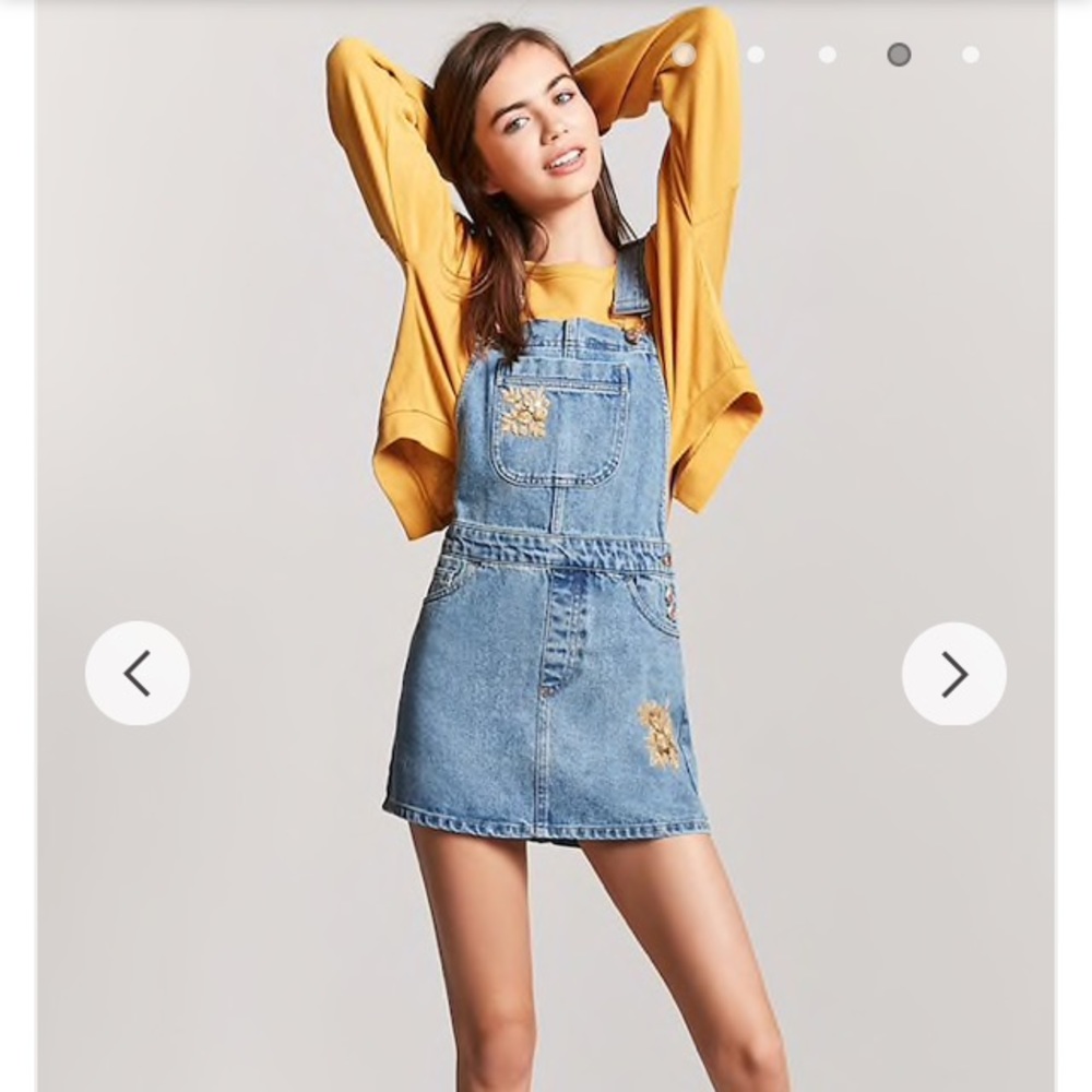 NWT Forever 21 denim embroidered overall dress